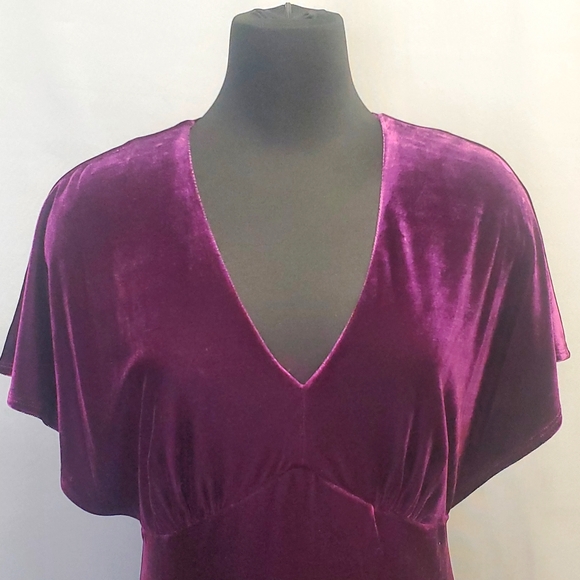 Taylor Purple Velvet Dress V cut short sleeves Ruffle hem Size 12 - Picture 3 of 10